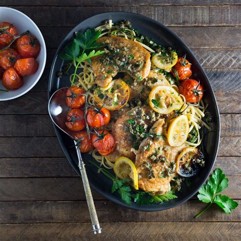 How many protein are in pork piccata and orzo with cherry tomatoes, capers and lemon, with roasted red bell pepper - calories, carbs, nutrition